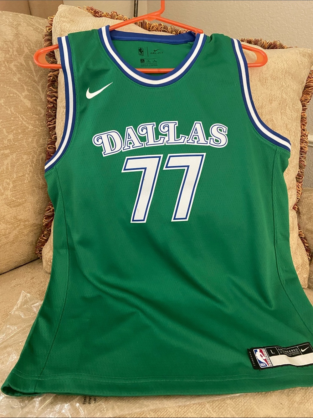 Luka Nike Green Dallas #77 Basketball Jersey with Blue & White Trim